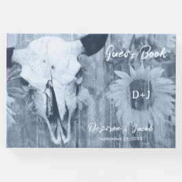 Lantlig Rustik Dammblå Solrosor Tjur Skalle Gästböcker