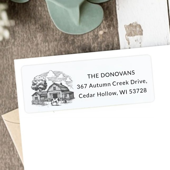 Lantlig Rustik Ladan Gårdshus Returadress  Etikett (Country Rustic Barn Farmhouse Return Address Label)