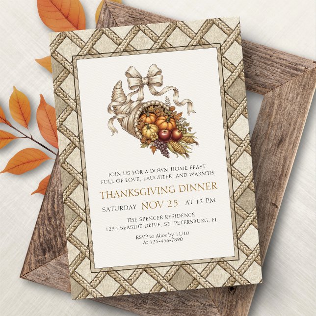 Lantlig Rustik Thanksgiving-middagsinbjudan Inbjudningar (Skapare uppladdad)
