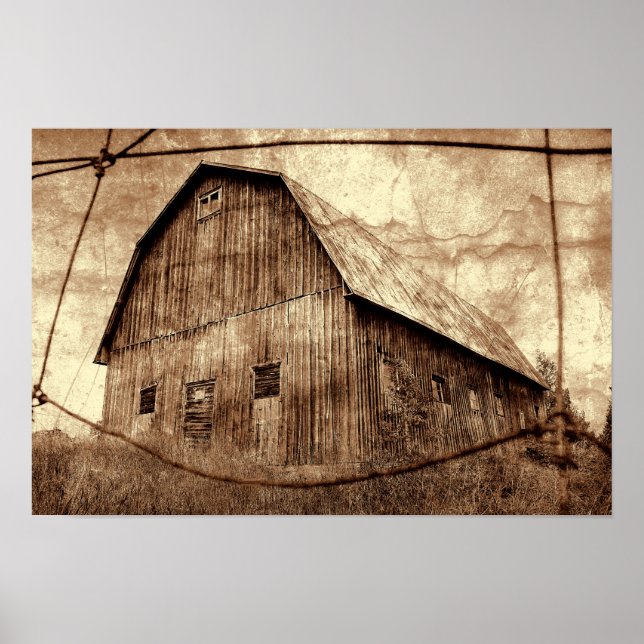 Lantlig Sepia Rustik Lada Vintage Struktur Poster (Framsidan)
