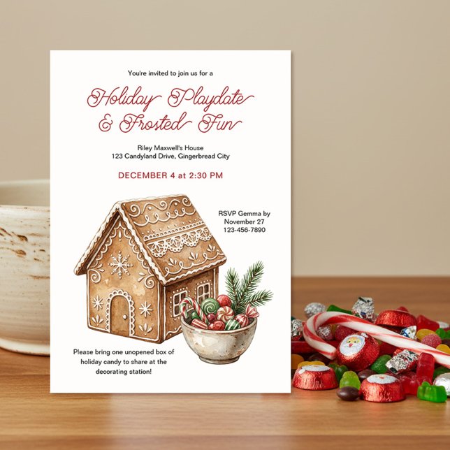 Lantlig Sockerkaksdekorering Lekdatum Inbjudningar (Kids fun gingerbread decorating party invitation by Darling & May - printed or digital download)