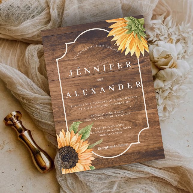 Lantlig Solros Bröllopsinbjudan Inbjudningar (Country Rustic Sunflower Wedding Invitation)