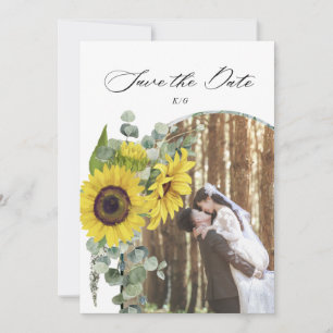 lantlig solros eukalyptus save the date-kort spara datumet