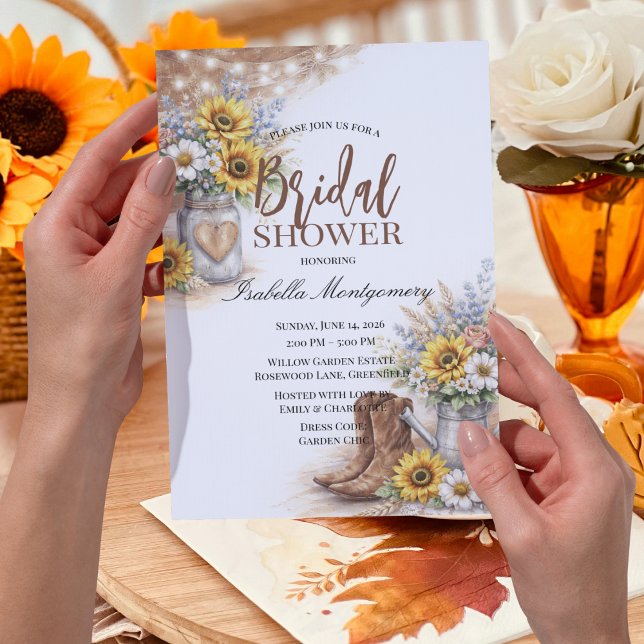 Lantlig solros rustic bröllopsduschtema inbjudningar (Country Sunflower Rustic Bridal Shower Theme Invitations
)