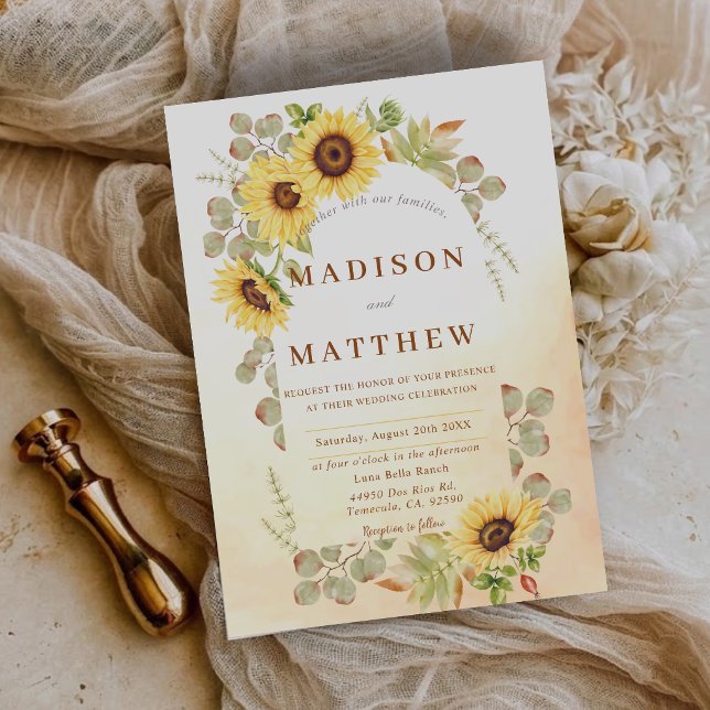 Lantlig Solros Utomhusbröllop Inbjudningar (Country Rustic Sunflower Outdoor Wedding Invitation)