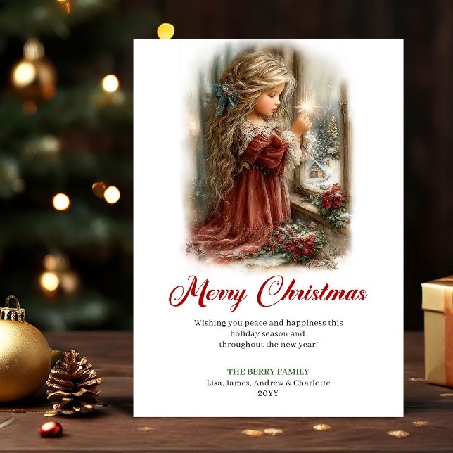 Lantlig sötnos liten flicka julscen hälsning julkort (Rustic Cute Little Girl Christmas Scene Greeting Card

)