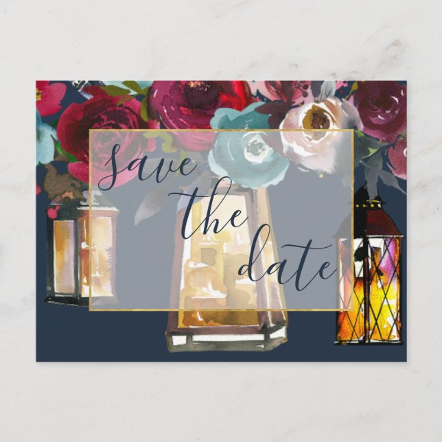 Lantlig spara för lyktaBurgundy marin datera Meddelande Vykort (Framsida)