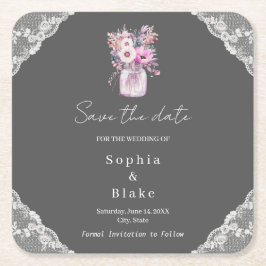 Lantlig spets Murad glasburk Grå Spara datum Underlägg Papper Kvadrat