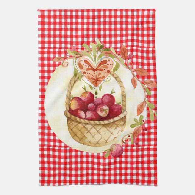 Lantlig stil Äppelskörd med Gingham Kökshandduk (Vertikal)