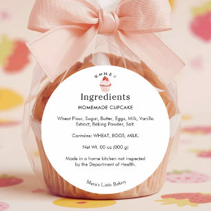 Lantlig Strawberry Cupcake Bageri Ingredienslista Runt Klistermärke