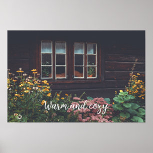 Lantlig stuga med rustik trädgård poster
