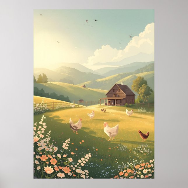 Lantlig stuga omgiven av vilda blommor  poster (Framsidan)
