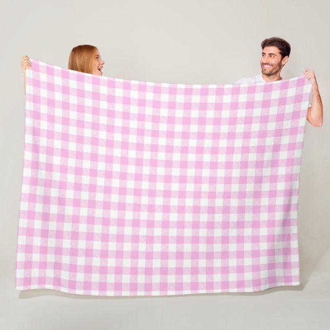 Lantlig stuga rosa rutmönster fleecefilt (På plats)