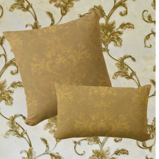 Lantlig stuga Vintage bleknad guldbrun damast Kudde (Faded Elegance Damask)