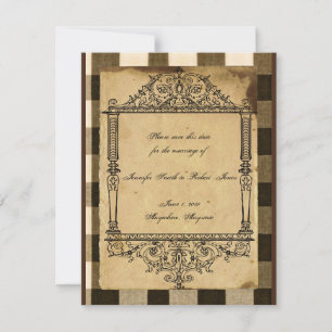 Lantlig svart sepia rutig landsbygd Save the Date Inbjudningar