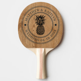 Lantlig tall trä ananas bröllopssköld & namn pingisracket