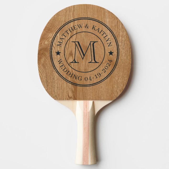 Lantlig tall trä högstidsmonogram stjärna pingisracket (Framsidan)