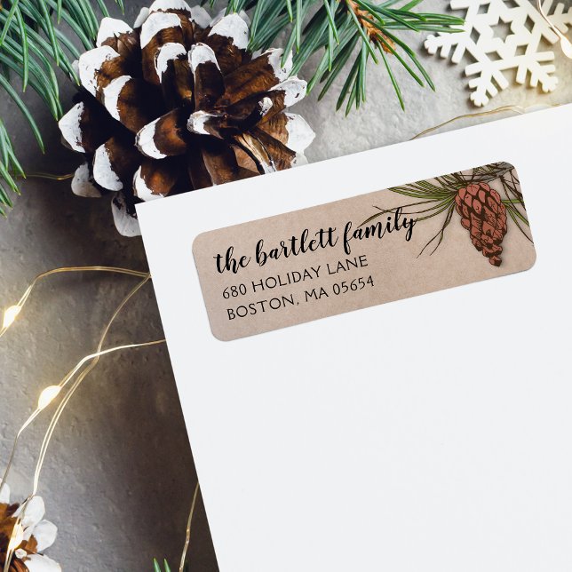 Lantlig tallkotts returadress etikett (Country Rustic Pinecone Return Address Label)