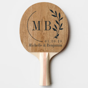 Lantlig Tallträ Furublad Bröllop Monogram Pingisracket