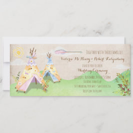 Lantlig Teepee vattenfärgBoho för stam- bröllop Inbjudningar