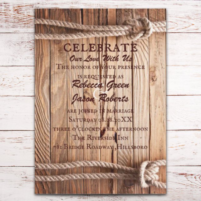 lantlig trä Cowboy Västland Bröllop Inbjudningar (barn wood Cowboy Western country Wedding Invitation)