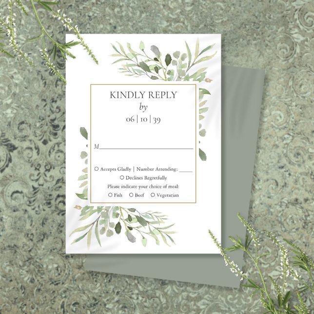 Lantlig Trädgård Akvarell Grönska Bröllop RSVP OSA Kort (Country Garden Watercolor Greenery Wedding RSVP)