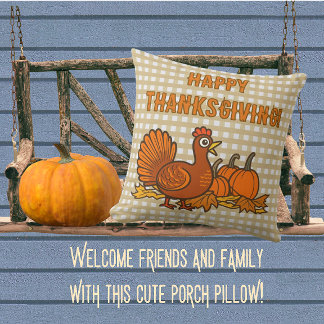 Lantlig Turkos Pumpa Glad Thanksgiving! Kudde