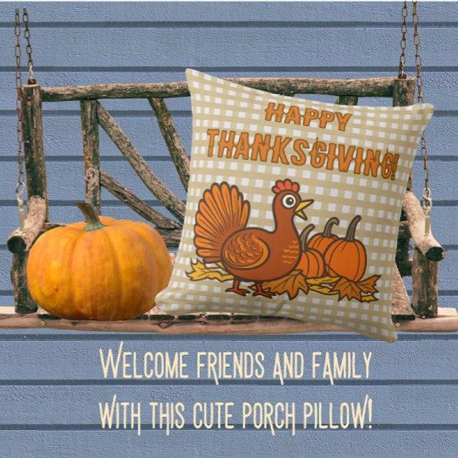 Lantlig Turkos Pumpa Glad Thanksgiving! Kudde (Indoor or outdoor fabric available)
