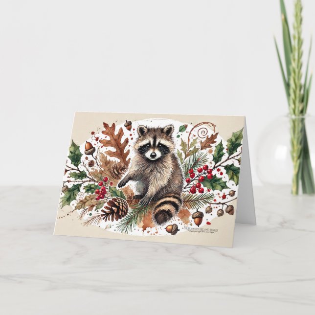 Lantlig Tvättbjörn Kottar Julbär Ekollon 3 Helgkort (Framsida)
