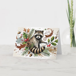 Lantlig Tvättbjörn Kottar Julbär Ekollon 5 Helgkort