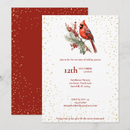 Lantlig Vattenfärg Vinter Kardinal Hagtorn Gren Julkort