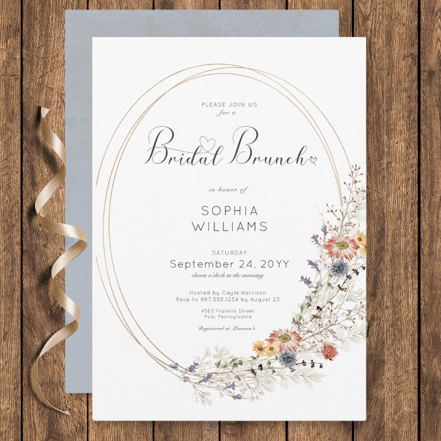 Lantlig vildblomma oval ram bröllopsbrunch inbjudningar (Rustic Wildflower Oval Frame Bridal Brunch Invitation)