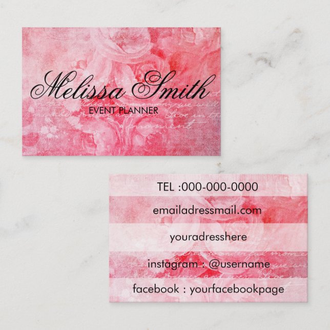 Lantlig visitkort för romantisk rosa gammal ro (Fram/baksida)