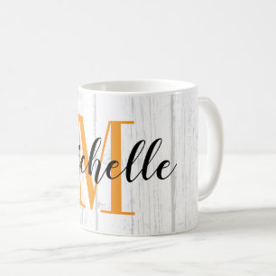 Lantlig vit trästruktur tryck anpassad monogrammer kaffemugg