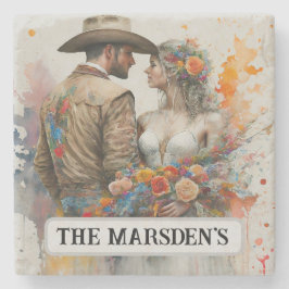 Lantlig Watercolor Nygifta Västern Stenunderlägg