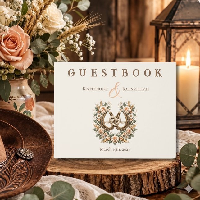 Lantlig western Hästskor och blommor Gästböcker (Country Western Horseshoes and Flowers Guest Book )