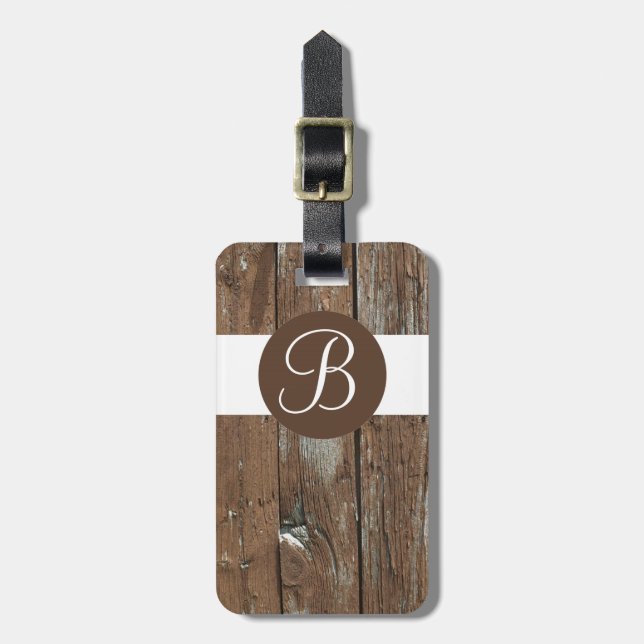 Lantlig wood beställnings- monogrambagagemärkre bagagebricka (Vertikal Framsida)