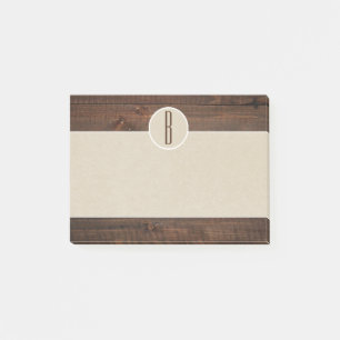 Lantlig Wood & Brown Kraft Rostig Monogram Initial Post-it Block