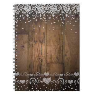 Lantlig Wood Glam diamantglitterbröllopsfixaren Anteckningsbok