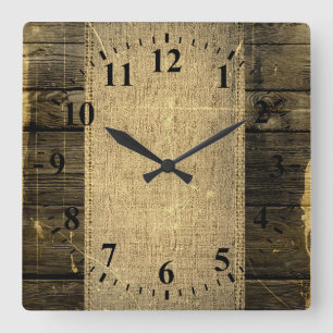 Lantlig Wood Look #3 för vintageBurlap Fyrkantig Klocka