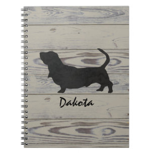 Lantlig Wood Silhouette för Bassethundvattenfärg Anteckningsbok