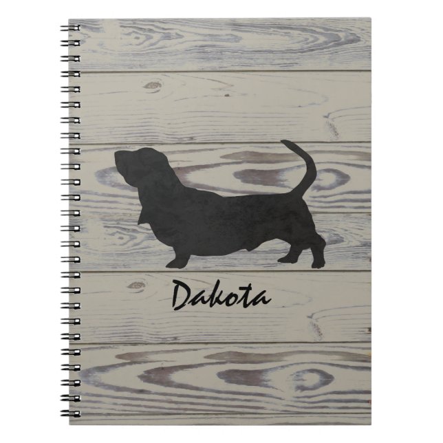 Lantlig Wood Silhouette för Bassethundvattenfärg Anteckningsbok (Framsidan)