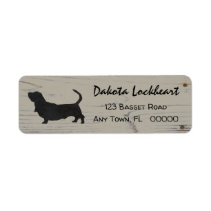 Lantlig Wood Silhouette för Bassethundvattenfärg Returadress Etikett