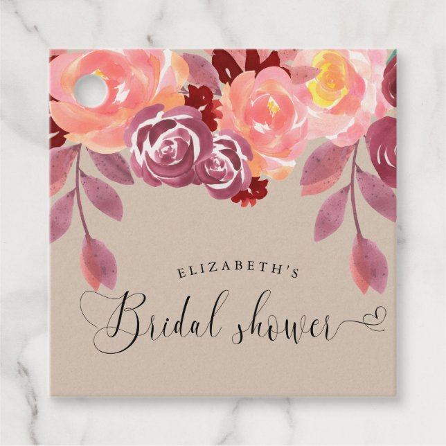 lantliga peonior elegant skrivstil bröllopsdusch gåvor etiketter (Framsida)