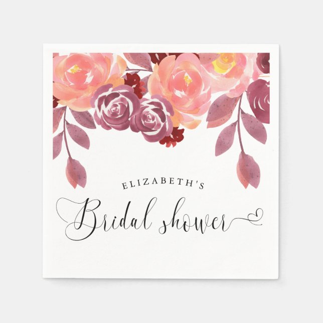 lantliga peonior elegant skrivstil bröllopsdusch pappersservett (Framsidan)