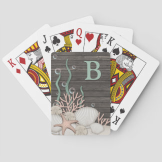 Lantliga strandsnäckor & Wood Monogram som leker Spel Kort
