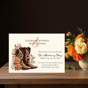 Lantliga västliga blommor med cowboystövlar inbjudningar