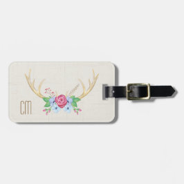 Lantliga vattenfärghjorthorn på kronhjort med bagagebricka