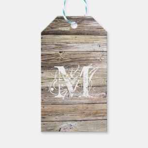 Lantliga Wood Monogrammed gåvamärkre Presentetikett