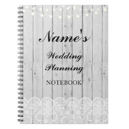 Lantligt anteckningsbokbröllop som planerar wood anteckningsbok med spiral